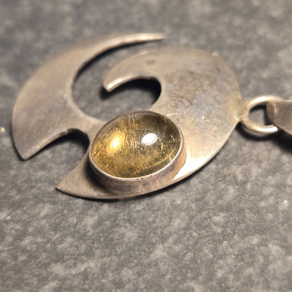 Abstract Spiral Yellow Stone Sterling Silver 925 Pendant - Picture 3 of 7
